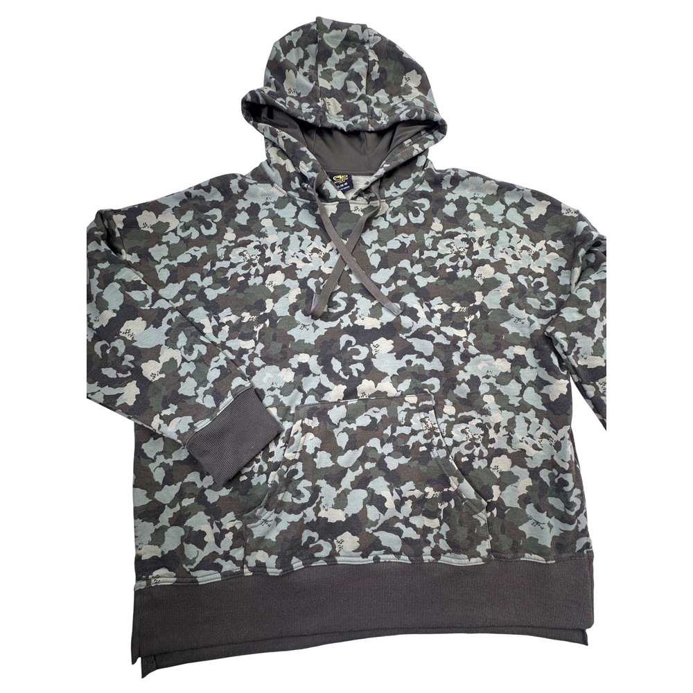 Athletic Works Womens XL Camo Floral Fleece Pullover Hoodie Green Grey